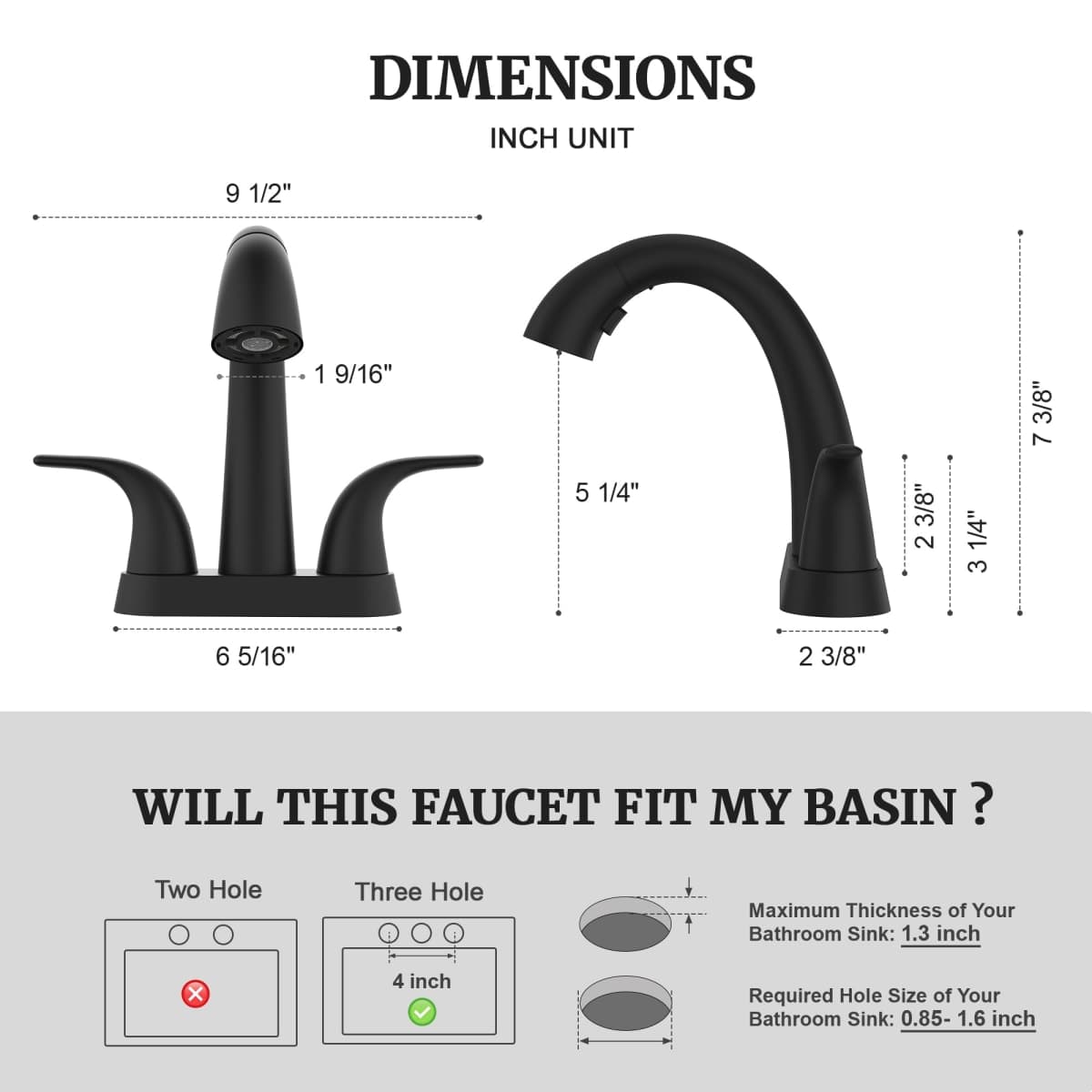 Ultimate Unicorn Matte Black Bathroom Sink Faucet - 4 Inch Centerset Pull Down Vanity Faucets 3 Hole with Pop Up Drain - Two Handle Modern Washbasin Tap Set with Pull Out Sprayer for Rv Restroom thumbnail 5