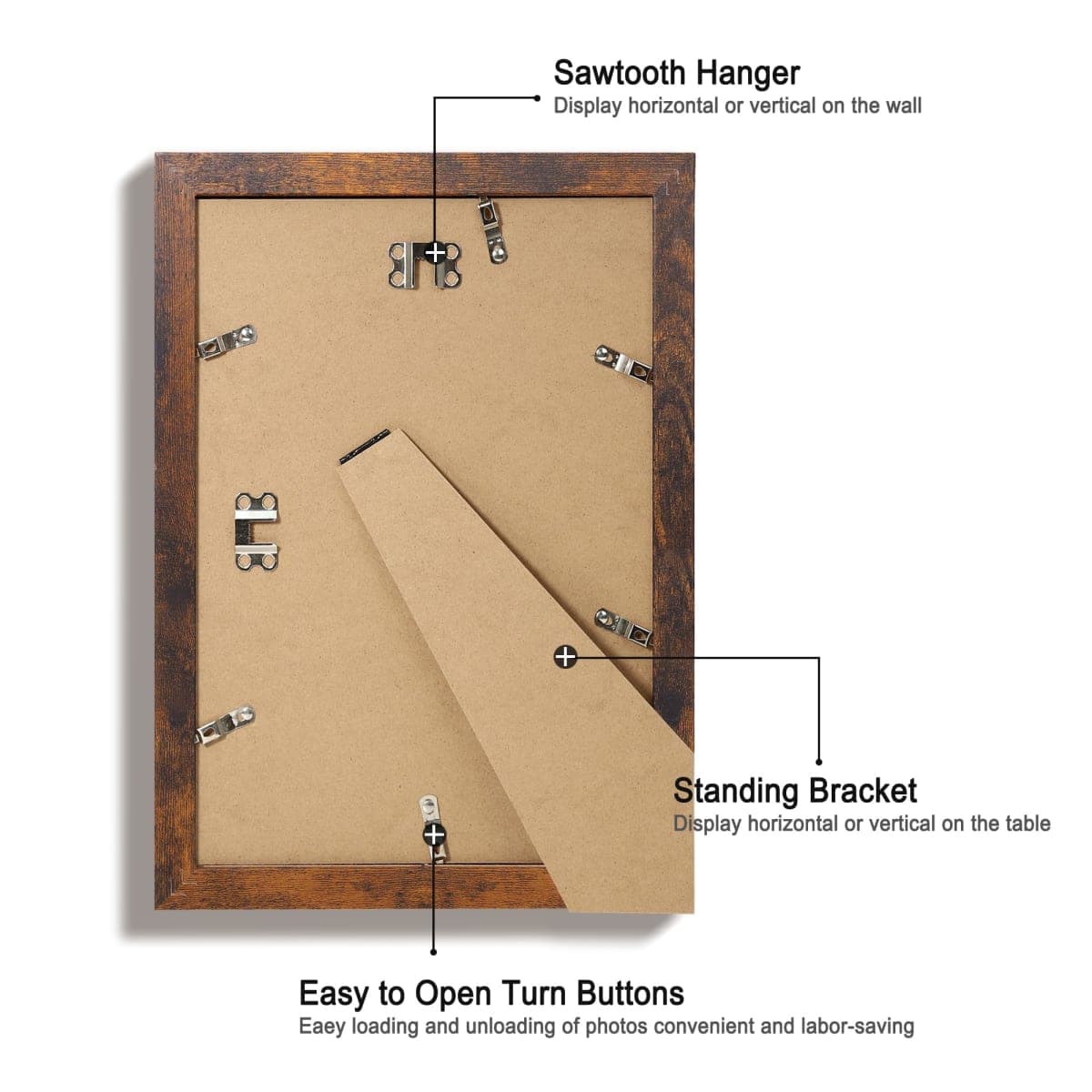 iRahmen 8x12 Picture Frame Set of 4 with High Definition Real Glass, Display 6x8 Pictures with Mat or 8 x 12 Without Mat, Rustic Photo Frames for Tabletop and Wall Mounting thumbnail 5