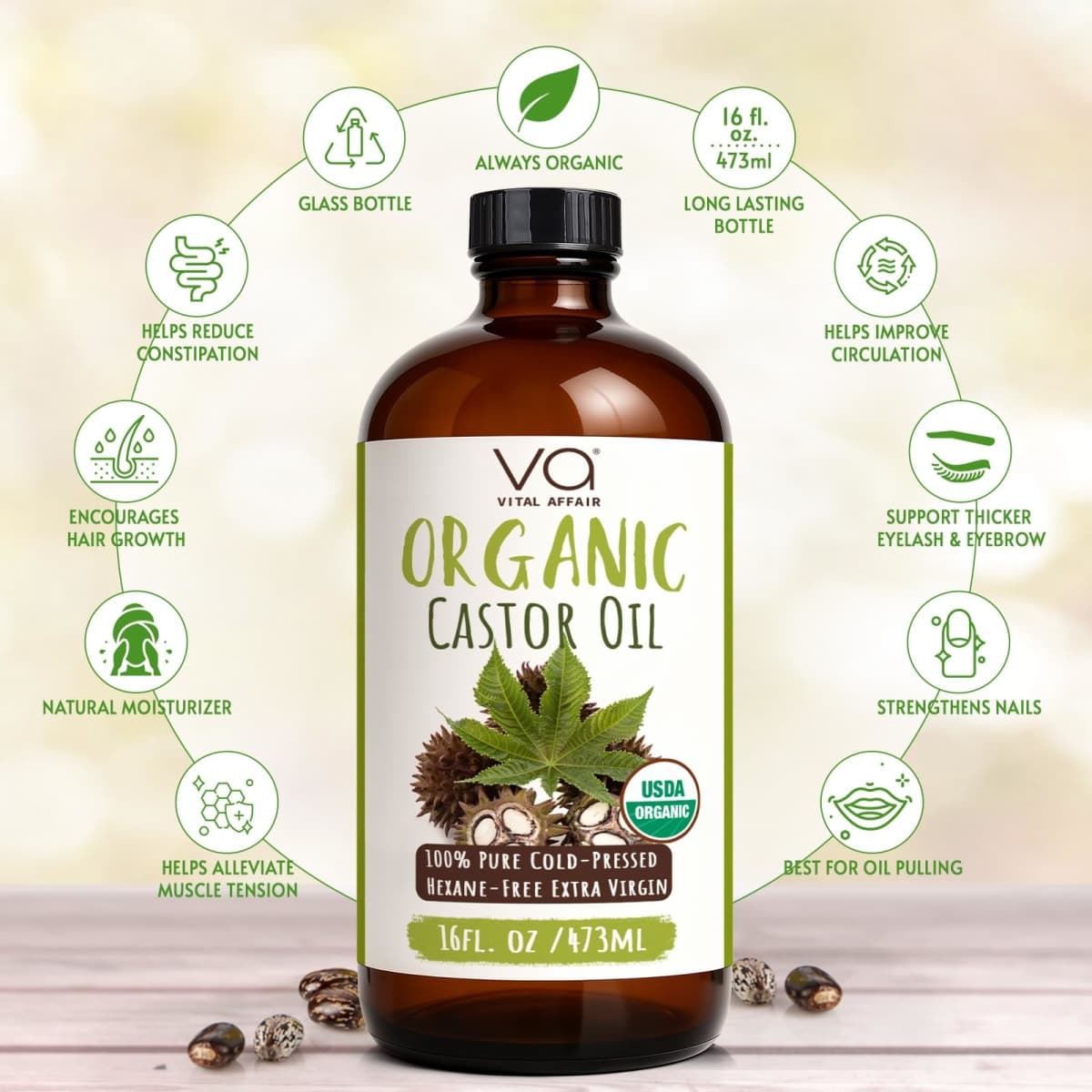 Castor Oil Pack Wrap Kit – USDA Organic, 16 oz Cold-Pressed Hexane-Free Castor Oil in Glass Bottle | Adjustable Cotton Flannel Waist & Neck Wraps | Liver, Abdominal & Detox Therapy thumbnail 2