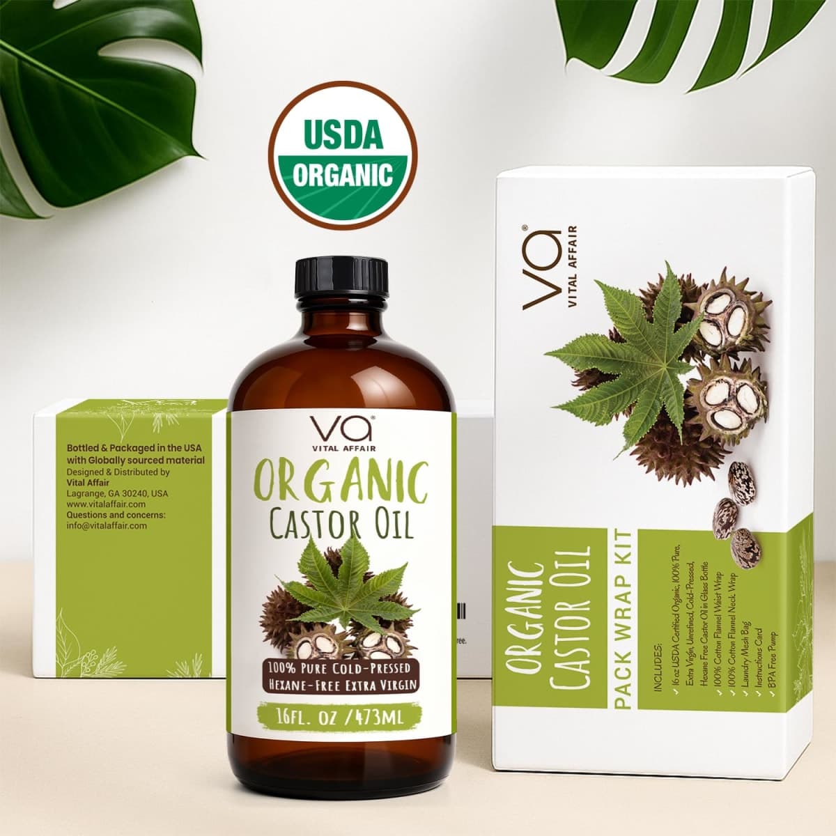 Castor Oil Pack Wrap Kit – USDA Organic, 16 oz Cold-Pressed Hexane-Free Castor Oil in Glass Bottle | Adjustable Cotton Flannel Waist & Neck Wraps | Liver, Abdominal & Detox Therapy thumbnail 3