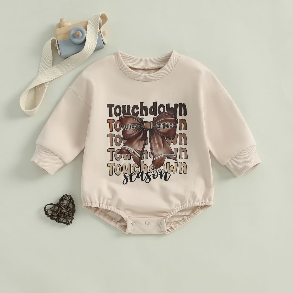 FYBITBO Newborn Infant Baby Girl Football Outfits Bow Touchdown Season Sweatshirt Romper Fall Long Sleeve Onesie Clothes, B-bow Football Outfit, 12-18 Months thumbnail 2