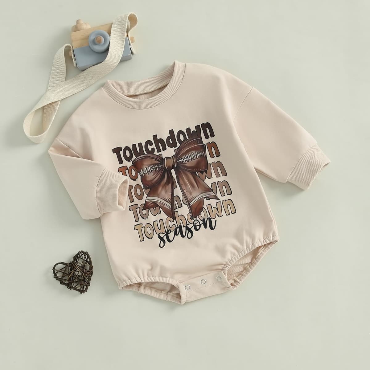 FYBITBO Newborn Infant Baby Girl Football Outfits Bow Touchdown Season Sweatshirt Romper Fall Long Sleeve Onesie Clothes, B-bow Football Outfit, 12-18 Months thumbnail 3