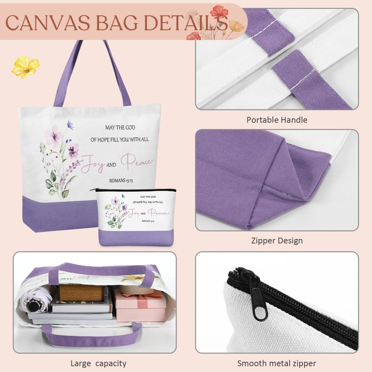 Sunnymove 20 Pcs Christian Gift Bible Tote Bags Christian Makeup Pouches Inspirational Bible Verse Cosmetic Bags with Zipper Christmas Religious Gift Flowers Reusable Grocery Religious Party Supplies thumbnail 5