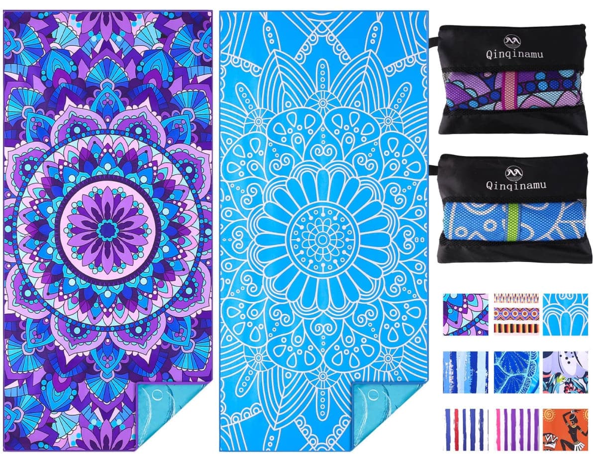 2 Pack Microfiber Lightweight Beach Towel 71"x32" Oversized Extra Large Thin Sand Free Blue Mandala Towels Travel Swim Pool Yoga Gym Camping for Adults Beach Essentials Accessories Vacation Gift — image 1