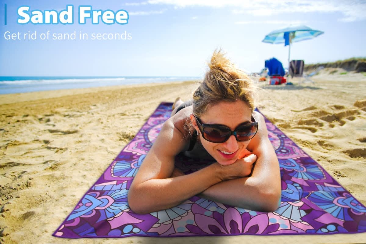 2 Pack Microfiber Lightweight Beach Towel 71"x32" Oversized Extra Large Thin Sand Free Blue Mandala Towels Travel Swim Pool Yoga Gym Camping for Adults Beach Essentials Accessories Vacation Gift thumbnail 4