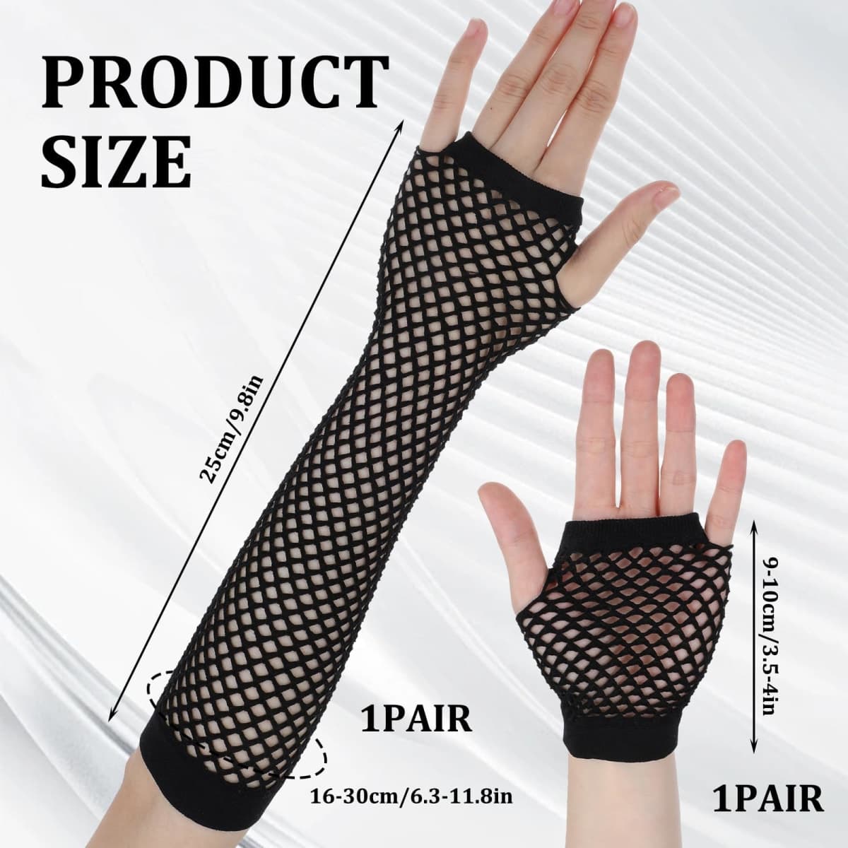 Piriuuo 2 Pairs Fishnet Gloves Fingerless, Elastic Fishnet Gloves Nylon Fishnet Arm Sleeves Long Fishnet Sleeves Short Fish Net Gloves for Women Girls Costume Party (Black) thumbnail 2