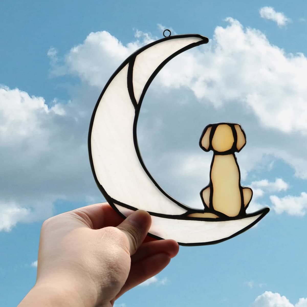 BOXCASA Loss of Dog Sympathy Gift,Stained Glass Dog on Moon for Suncatcher Gifts,Yellow Dog Memorial Gifts for Pet Loss Gifts,Pet Sympathy Gifts for Dogs,Pet Memorial Gifts thumbnail 2