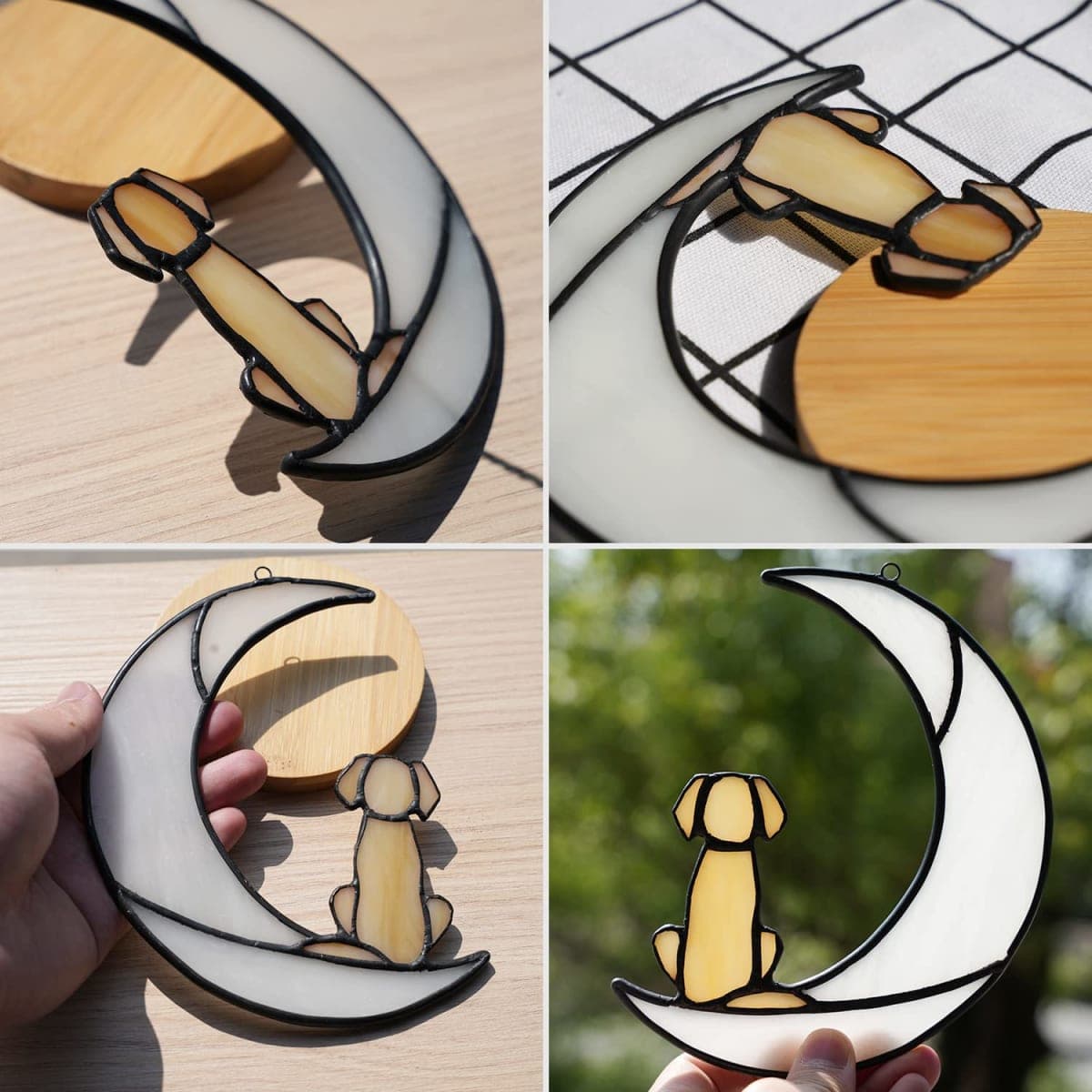 BOXCASA Loss of Dog Sympathy Gift,Stained Glass Dog on Moon for Suncatcher Gifts,Yellow Dog Memorial Gifts for Pet Loss Gifts,Pet Sympathy Gifts for Dogs,Pet Memorial Gifts thumbnail 3