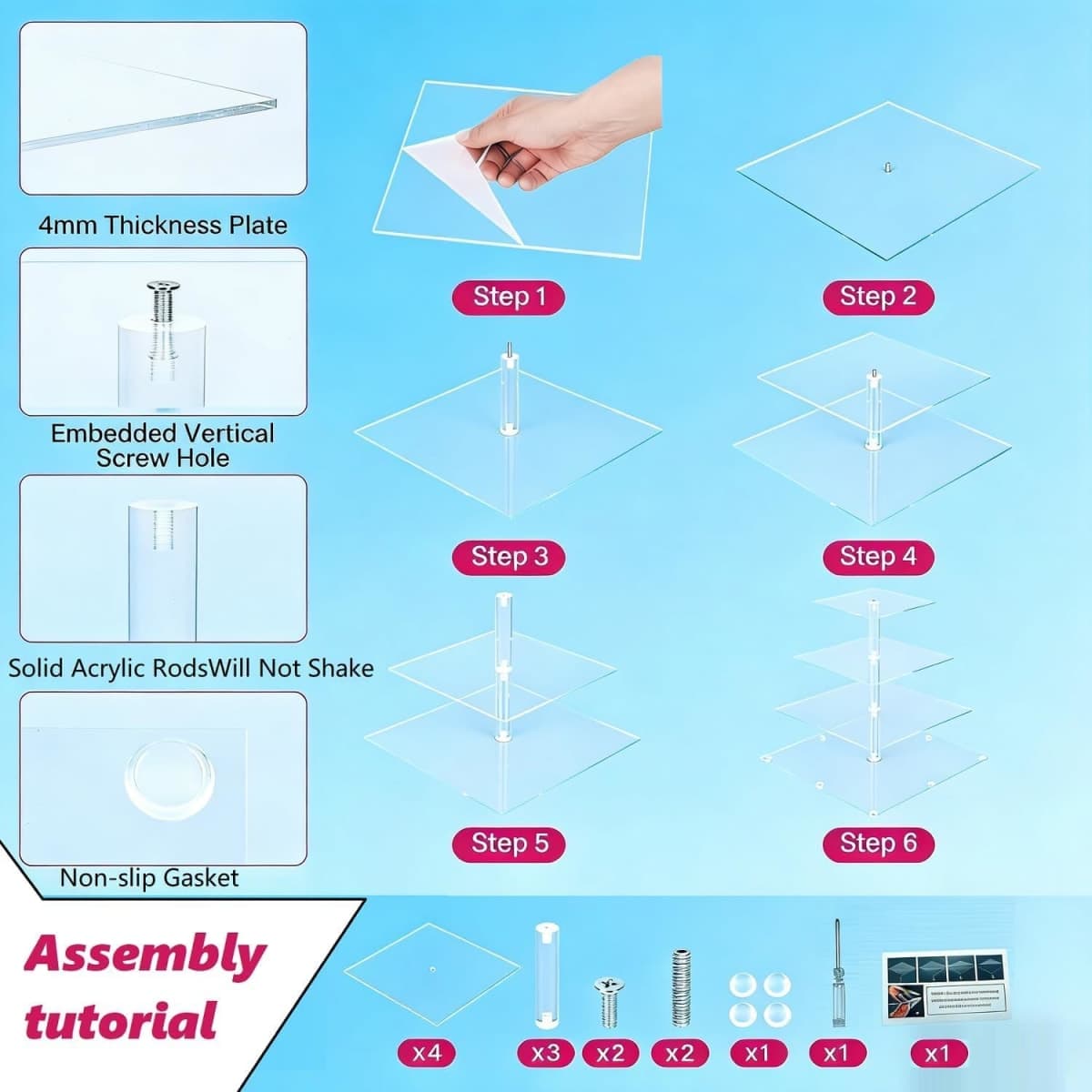 4 Tier Cupcake Stand for 50 Cupcakes, Clear Acrylic Cupcake Stand, Cupcake Holder for Parties, Weddings, Birthdays, Ease of Assembly High Stability (Round) thumbnail 3
