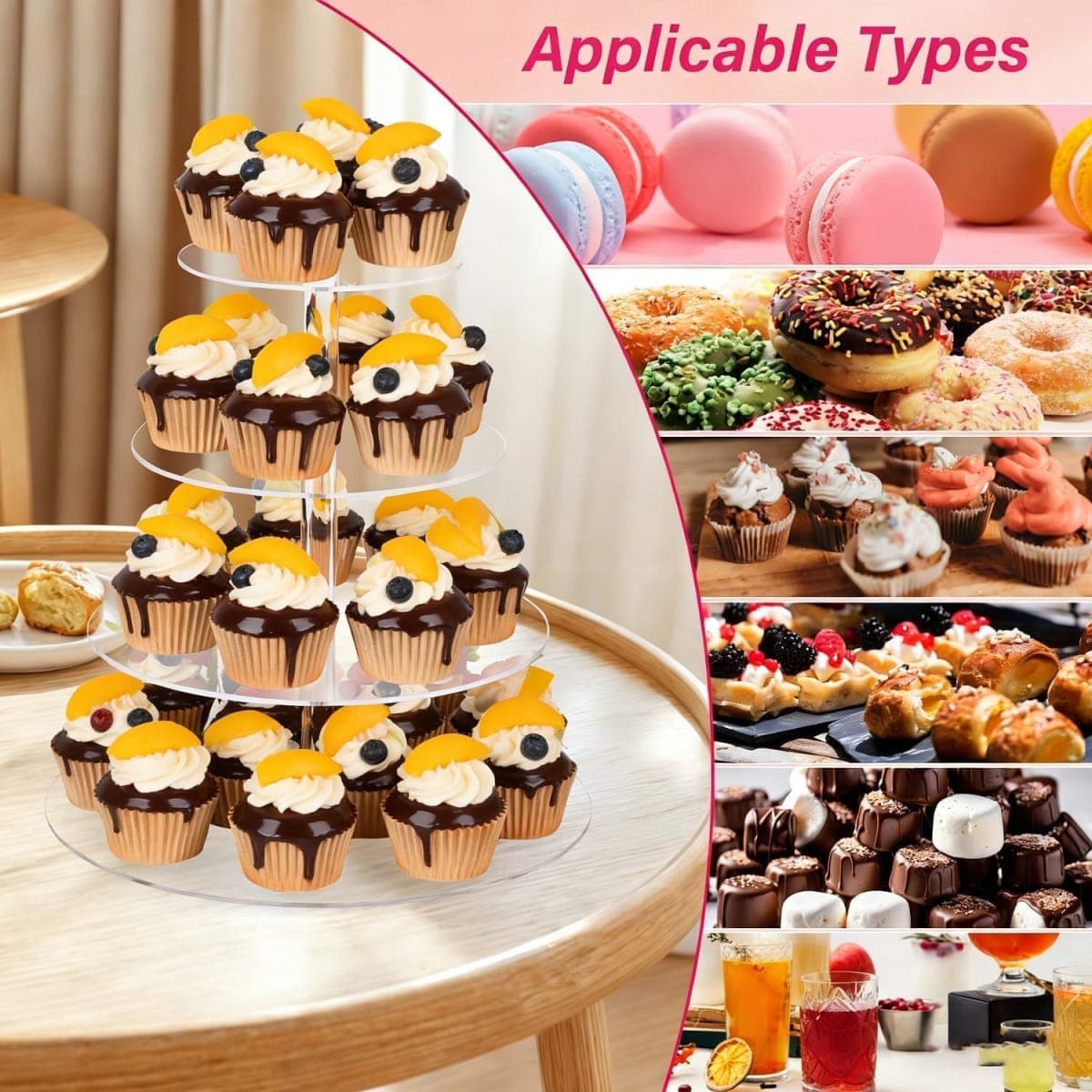 4 Tier Cupcake Stand for 50 Cupcakes, Clear Acrylic Cupcake Stand, Cupcake Holder for Parties, Weddings, Birthdays, Ease of Assembly High Stability (Round) thumbnail 4