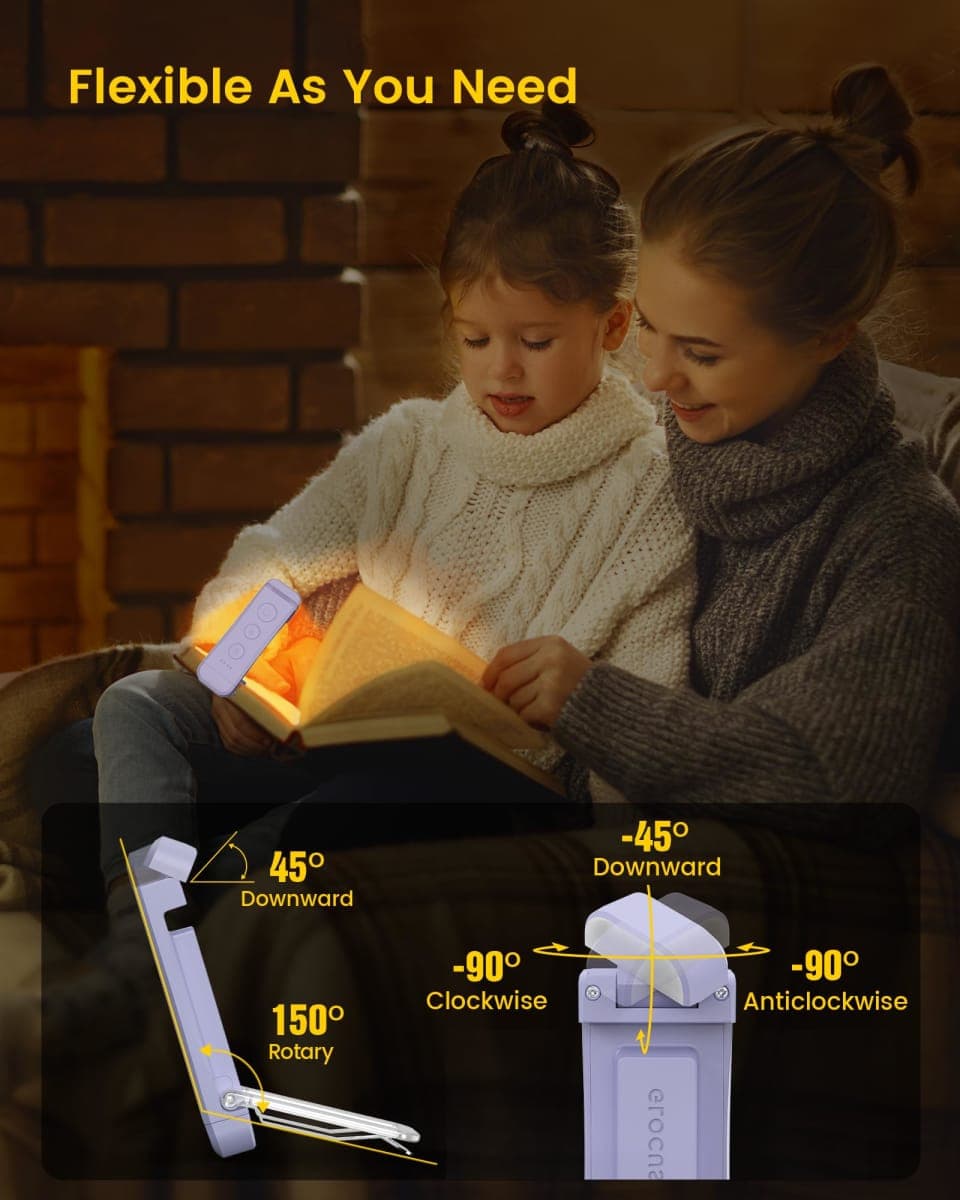 Glocusent USB Rechargeable Book Light for Night Reading - Eye Caring LED Reading Light with 3 Light Colors & 5 Brightness Levels, Compact & Long-Lasting, Ideal for Reading in Bed, Book Lovers & Kids thumbnail 5