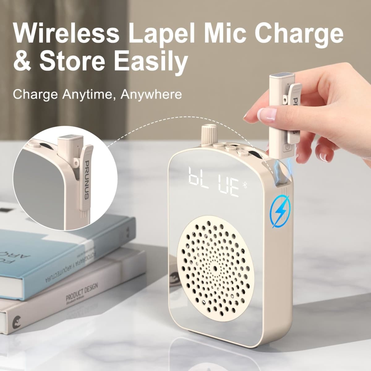 PRUNUS A10 Voice Amplifier Wireless with Lavalier Microphone Charging &Storage,Portable Voice Amplifier with Laple Mic Speaker,Mini Voice Amplifier for Classroom,Speech,Training Outdoor-Beige thumbnail 3