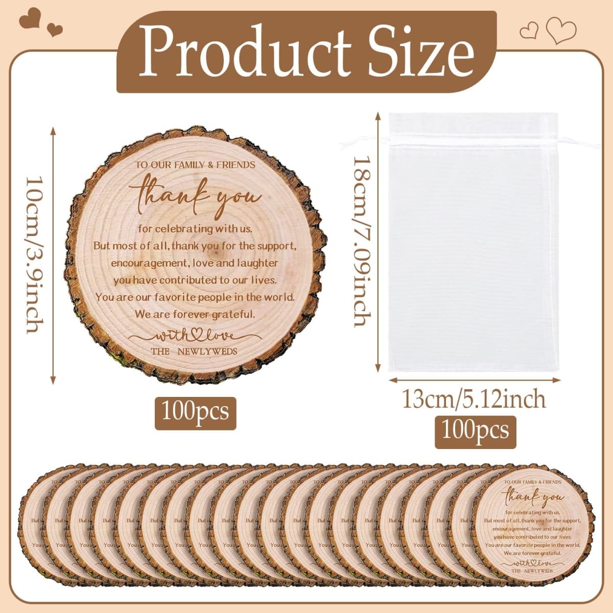 Hushee 100 Sets Wedding Favors for Guests Tree Bark Cork Coasters Bulk Thank You for Celebrating with Us Party Decoration Favors Wedding Wood Coaster Rustic Wedding Gift Bridal Shower Party Favors thumbnail 3