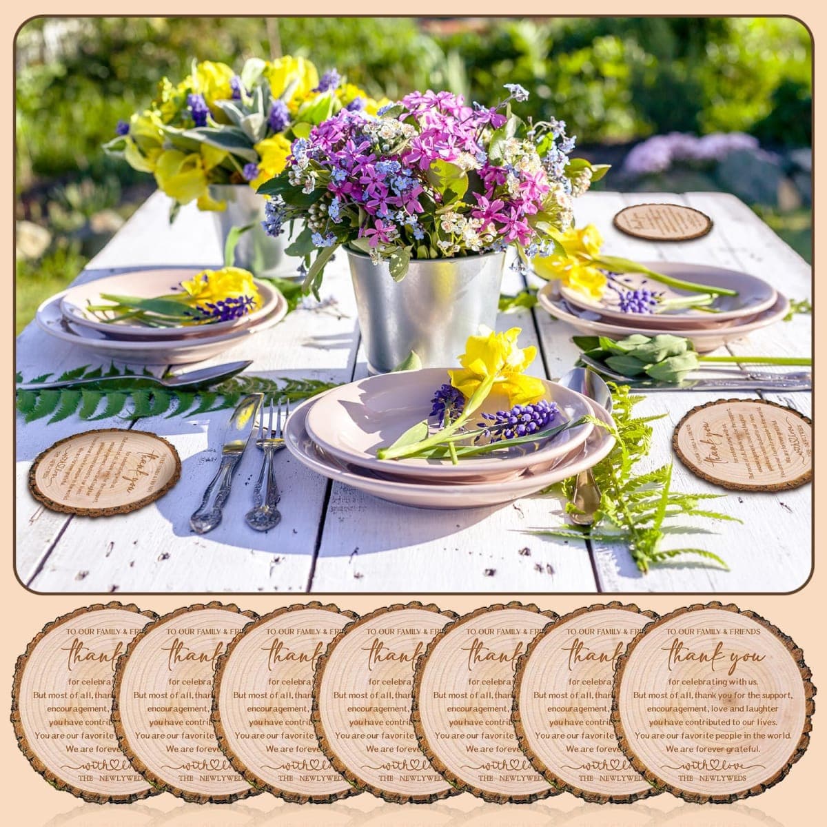 Hushee 100 Sets Wedding Favors for Guests Tree Bark Cork Coasters Bulk Thank You for Celebrating with Us Party Decoration Favors Wedding Wood Coaster Rustic Wedding Gift Bridal Shower Party Favors thumbnail 5