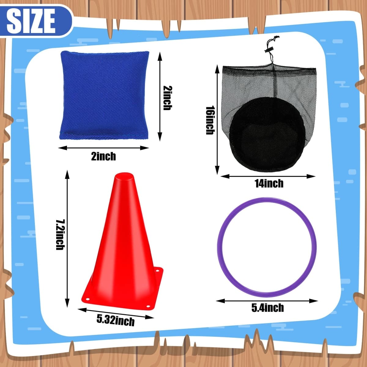 53 Pieces Outdoor Lawn Game Carnival Toss Set Potato Sack Race Bags Egg and Spoon Race Party Ring Bean Bag Tossing Cones Prizes for Adult Family Birthday Party Outdoor Game Supplies thumbnail 4