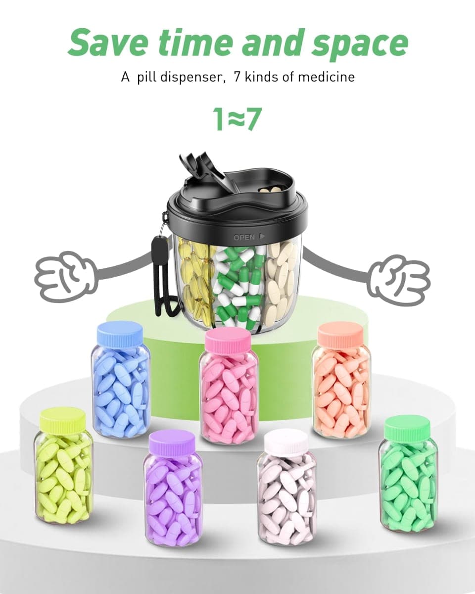 Pill Organizer,Pill Dispenser with 7 Large Compartments,Portable Pill Box for Travel thumbnail 4