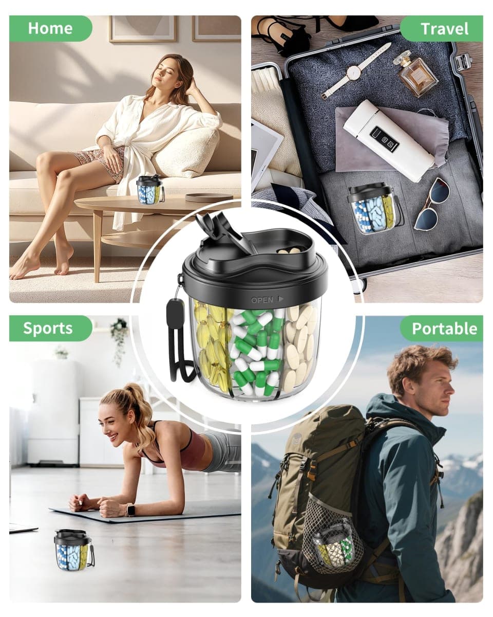 Pill Organizer,Pill Dispenser with 7 Large Compartments,Portable Pill Box for Travel thumbnail 5