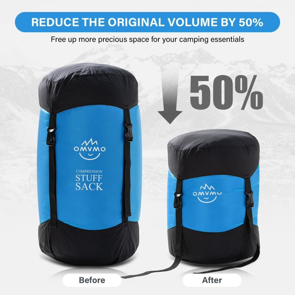 OMVMO Sleeping Bag Stuff Sack, 11L/18L/30L/45L/52L Water-Resistant Compression Sack,Anti-Tear Ultra Light Nylon Storage Bag，Black/Yellow/Orange/Dark Blue/Dark Green/Sky Blue (Sky Blue, S/12L) thumbnail 3