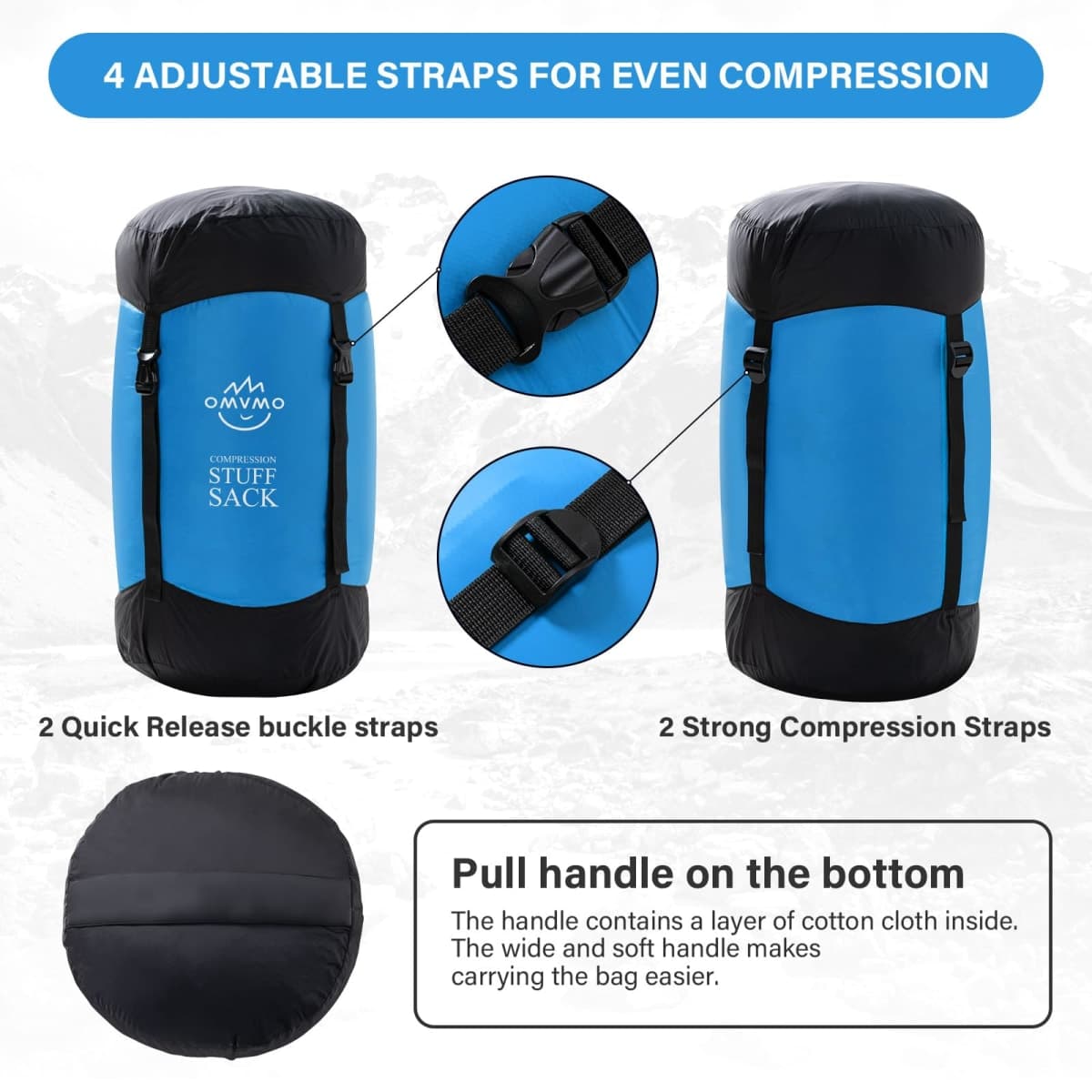 OMVMO Sleeping Bag Stuff Sack, 11L/18L/30L/45L/52L Water-Resistant Compression Sack,Anti-Tear Ultra Light Nylon Storage Bag，Black/Yellow/Orange/Dark Blue/Dark Green/Sky Blue (Sky Blue, S/12L) thumbnail 5