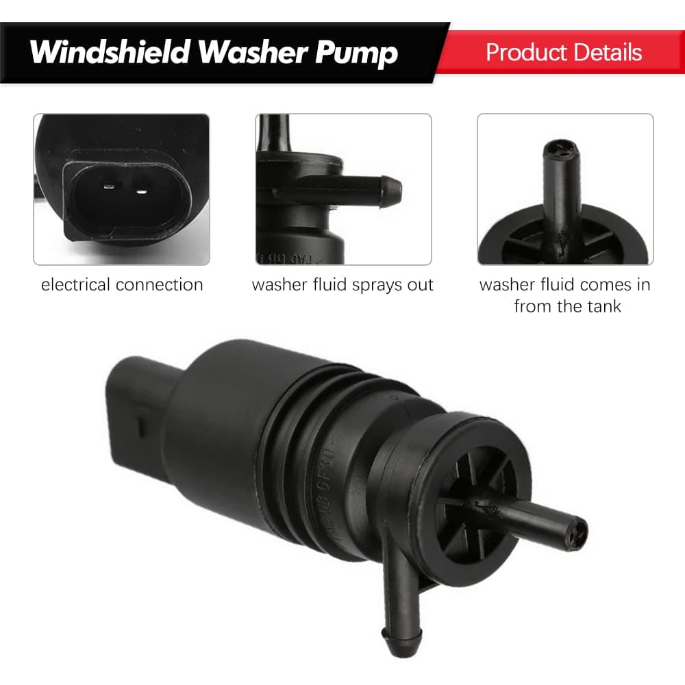 Front Windshield Washer Pump w/Grommet Replacement for BMW E46 M3 M5 X3 X5 Z3 Z4 Z8 Mercedes-Benz E250 E300 E320 E500 E550 E63 AMG Replaces OEM 67128362154, 67128377612, 21323-232316B thumbnail 4