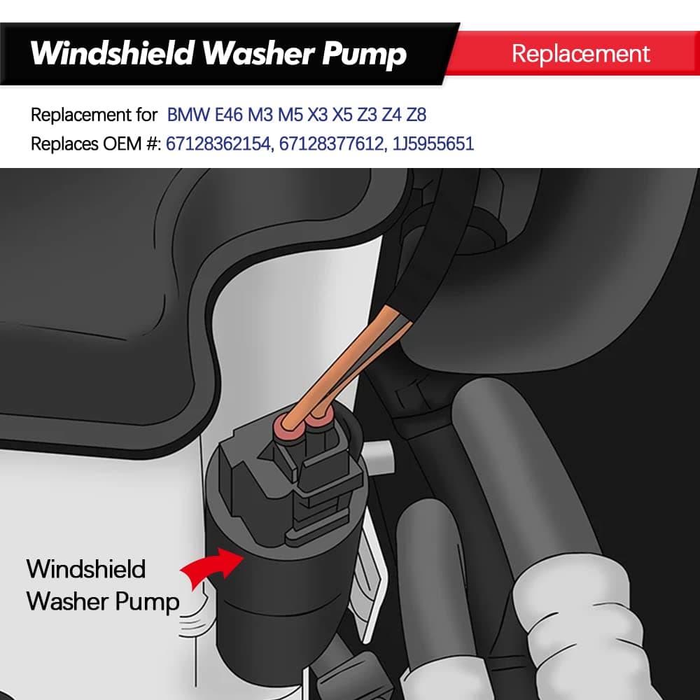 Front Windshield Washer Pump w/Grommet Replacement for BMW E46 M3 M5 X3 X5 Z3 Z4 Z8 Mercedes-Benz E250 E300 E320 E500 E550 E63 AMG Replaces OEM 67128362154, 67128377612, 21323-232316B thumbnail 5