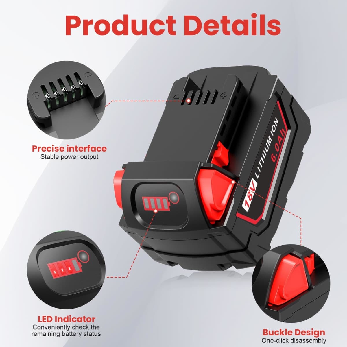 2 Packs Compatible for Milwaukee 18v Battery WK18 6.0Ah Batteries for Milwaukee Mk-18, Strong Power High Capacity for Milwaukee, Compatible with 48-11-1850 48-11-1852 48-11-1865 48-11-1862 48-11-1840 thumbnail 3