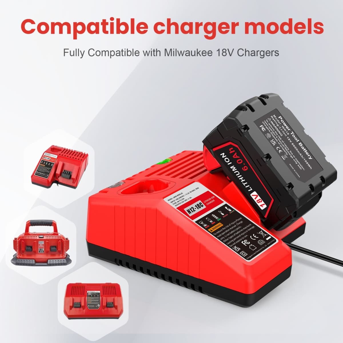2 Packs Compatible for Milwaukee 18v Battery WK18 6.0Ah Batteries for Milwaukee Mk-18, Strong Power High Capacity for Milwaukee, Compatible with 48-11-1850 48-11-1852 48-11-1865 48-11-1862 48-11-1840 thumbnail 4