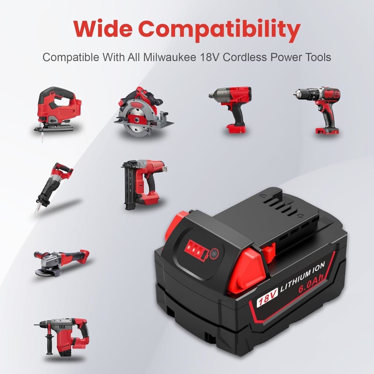 2 Packs Compatible for Milwaukee 18v Battery WK18 6.0Ah Batteries for Milwaukee Mk-18, Strong Power High Capacity for Milwaukee, Compatible with 48-11-1850 48-11-1852 48-11-1865 48-11-1862 48-11-1840 thumbnail 5