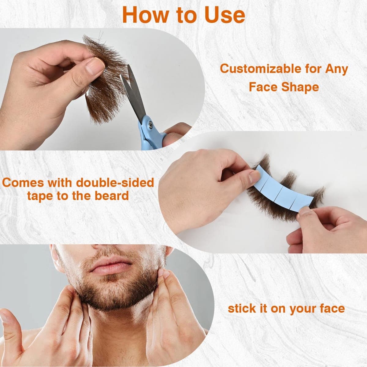 Krfapt Fake Mustache Realistic Handlebar Style - 100% Human Hair with Lace Front for Easy Stick On, Masquerade Party, Performance, Halloween Costume, Cosplay for Men & Women (Black) thumbnail 5