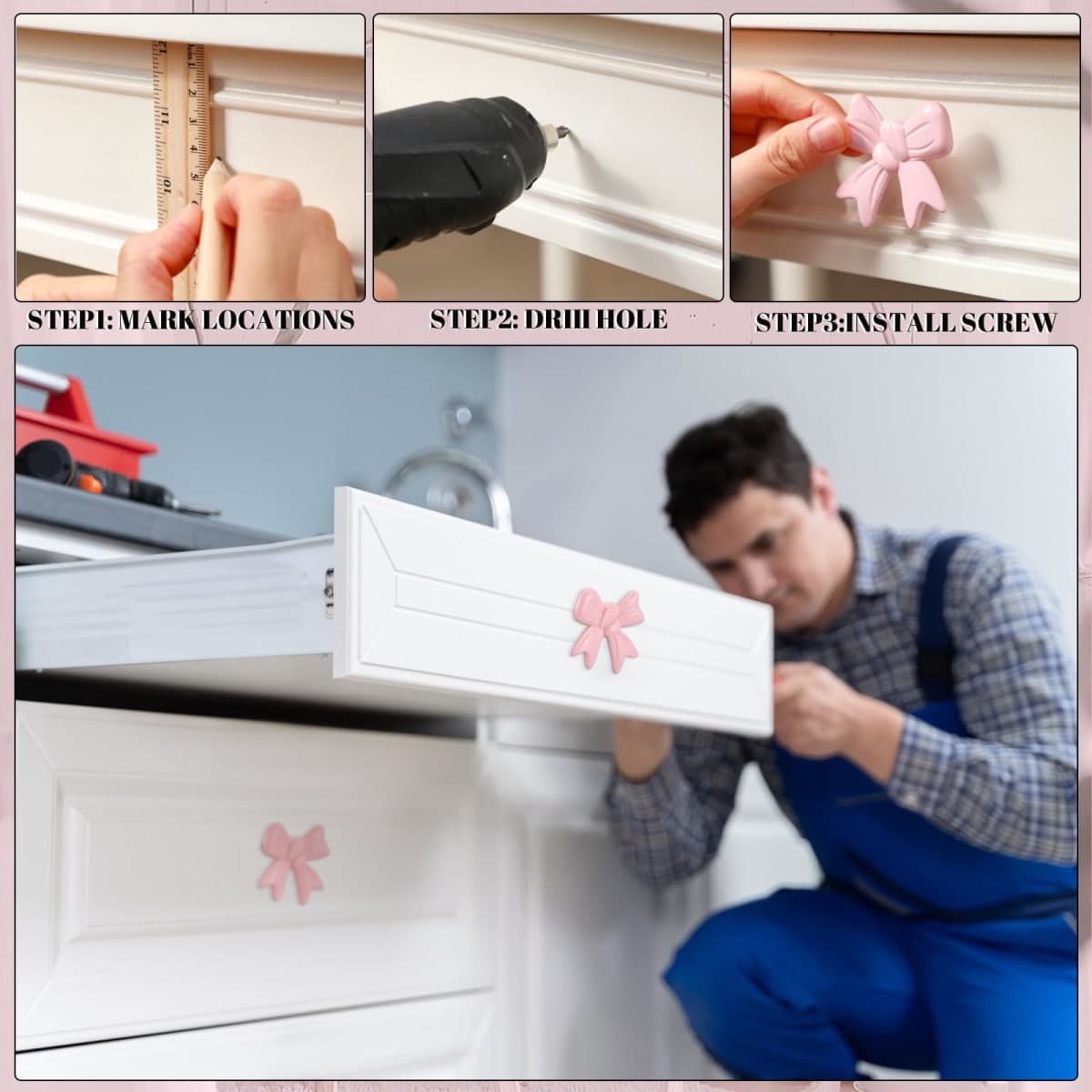 MorningRo Pink Bow Drawer Knobs Matel Bow Knobs for Dresser Coquette Room Decor Vintage Dresser Handles Cabinet Drawer Pulls for Home Bedroom Kitchen Hardware Cupboard(12 Pcs,Pink,Fashion Style) thumbnail 3