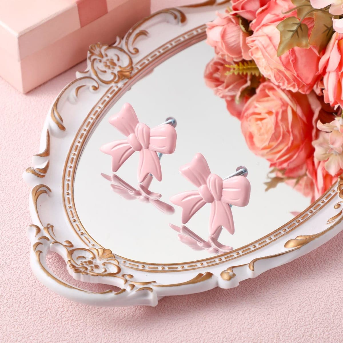 MorningRo Pink Bow Drawer Knobs Matel Bow Knobs for Dresser Coquette Room Decor Vintage Dresser Handles Cabinet Drawer Pulls for Home Bedroom Kitchen Hardware Cupboard(12 Pcs,Pink,Fashion Style) thumbnail 4