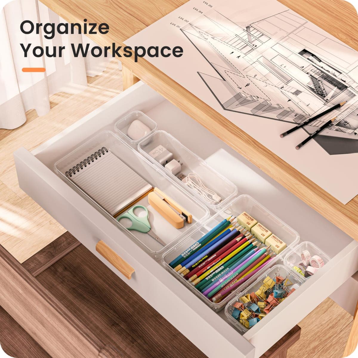 A-LuGei 【46PCS & 5Sizes Clear Drawer Organizer,【Hold 277 Items】 Makeup Organizer, Bathroom Organizers and Storage, Organization and Storage, Organizer Bins for Office Vanity Kitchen Tool Trays thumbnail 2