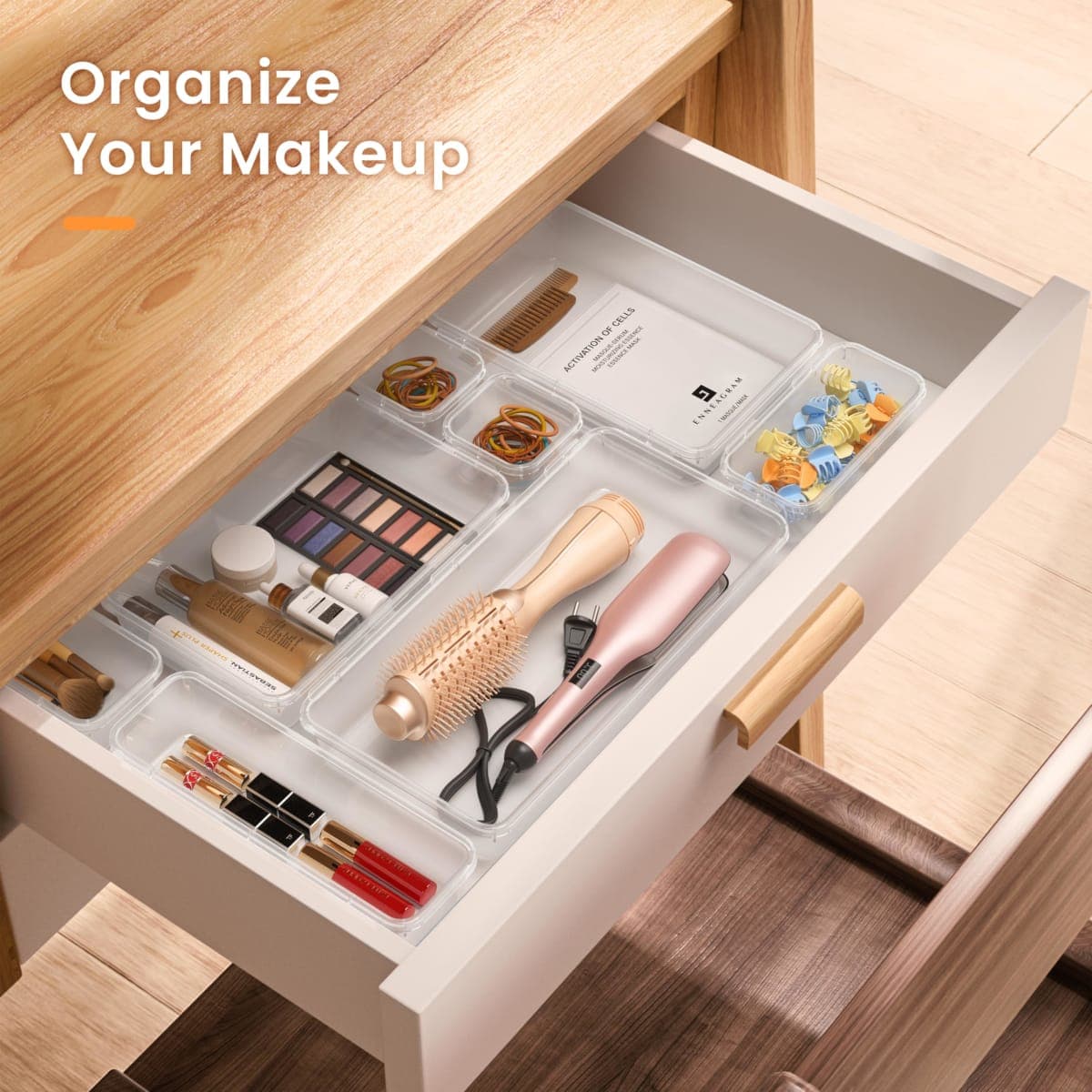 A-LuGei 【46PCS & 5Sizes Clear Drawer Organizer,【Hold 277 Items】 Makeup Organizer, Bathroom Organizers and Storage, Organization and Storage, Organizer Bins for Office Vanity Kitchen Tool Trays thumbnail 3