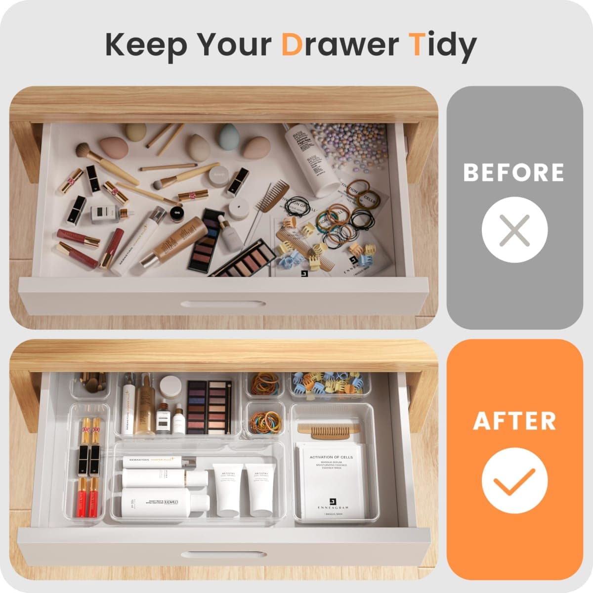 A-LuGei 【46PCS & 5Sizes Clear Drawer Organizer,【Hold 277 Items】 Makeup Organizer, Bathroom Organizers and Storage, Organization and Storage, Organizer Bins for Office Vanity Kitchen Tool Trays thumbnail 4