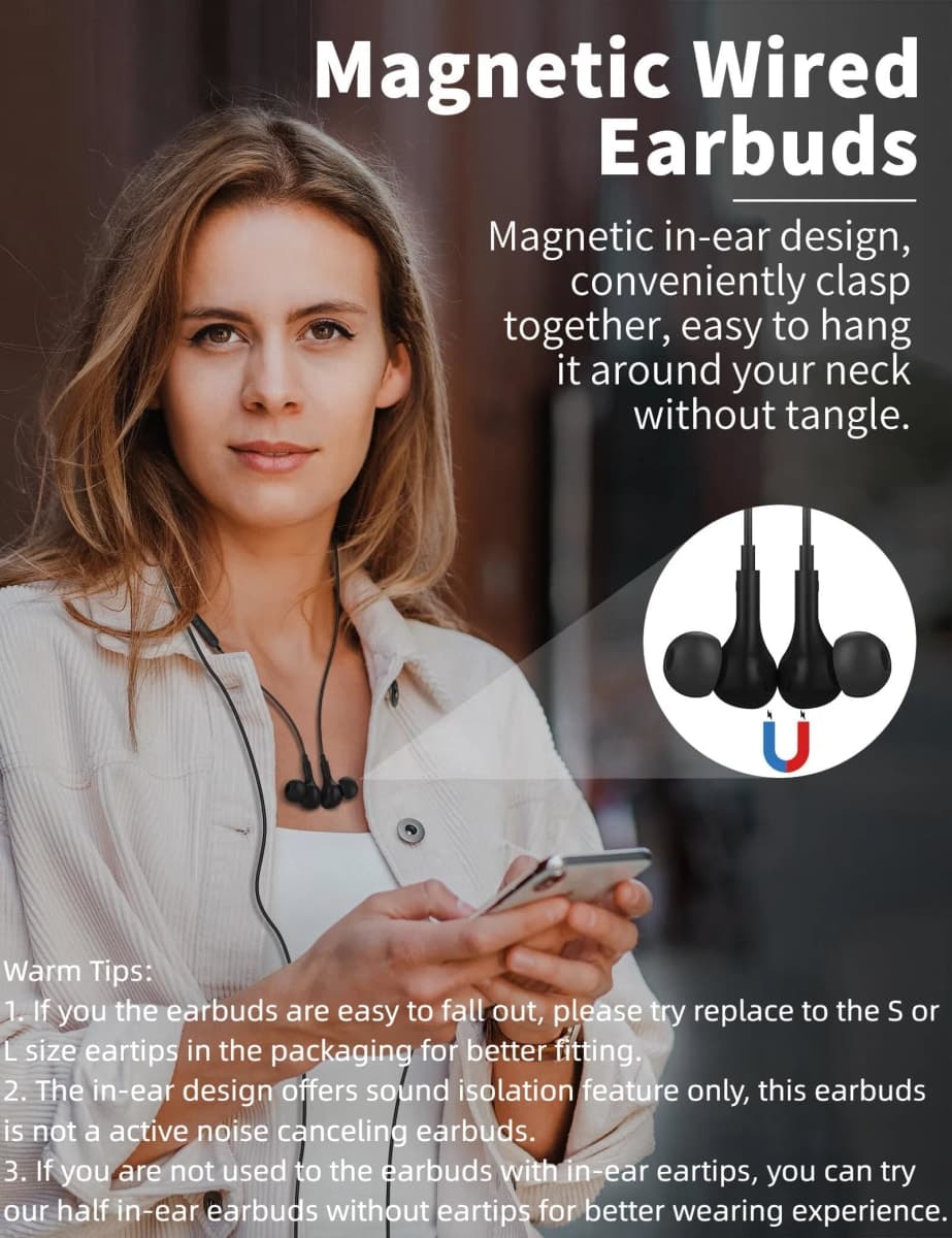 USB C Headphone for Samsung S26 S25 FE S24 A16 A17 Wired Earbuds Magnetic in-Ear Type C Earphone with Microphone Volume Control Bass Stereo Noise Canceling for iPhone 17 Pro Max 16 16e 15 Pixel 10a 9a thumbnail 2
