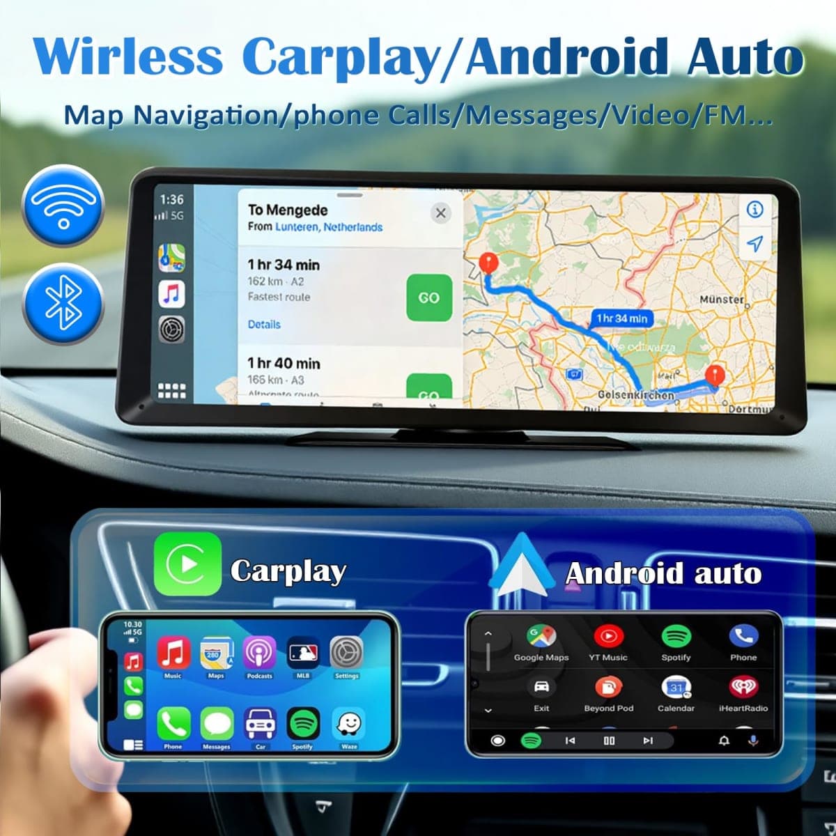8.1" HD Carplay Screen for Car Stereo, 2K Dash Cam Wireless Portable Touch Screen Car Play with Apple Carplay & Android Auto with thumbnail 2