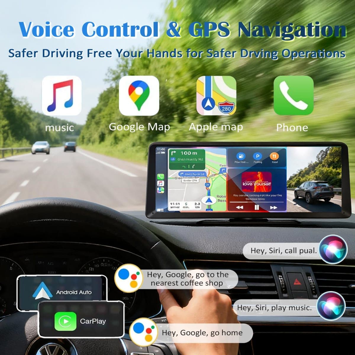 8.1" HD Carplay Screen for Car Stereo, 2K Dash Cam Wireless Portable Touch Screen Car Play with Apple Carplay & Android Auto with thumbnail 4