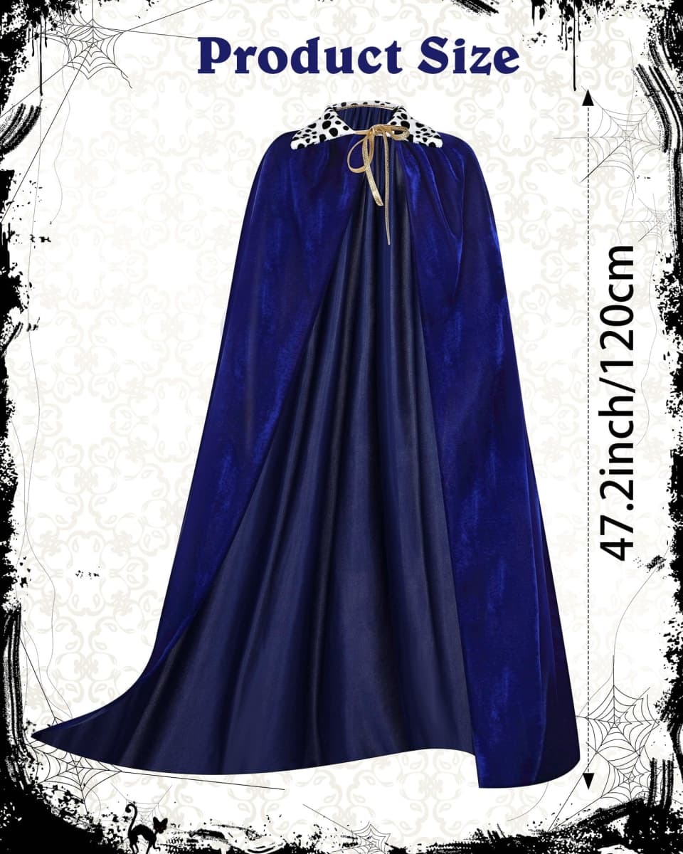 Silkfly King Cape Costume Set Medieval Robe Cape Gold Jeweled Plastic Crown Scepter for Carnival Halloween(80 cm,Blue) thumbnail 2