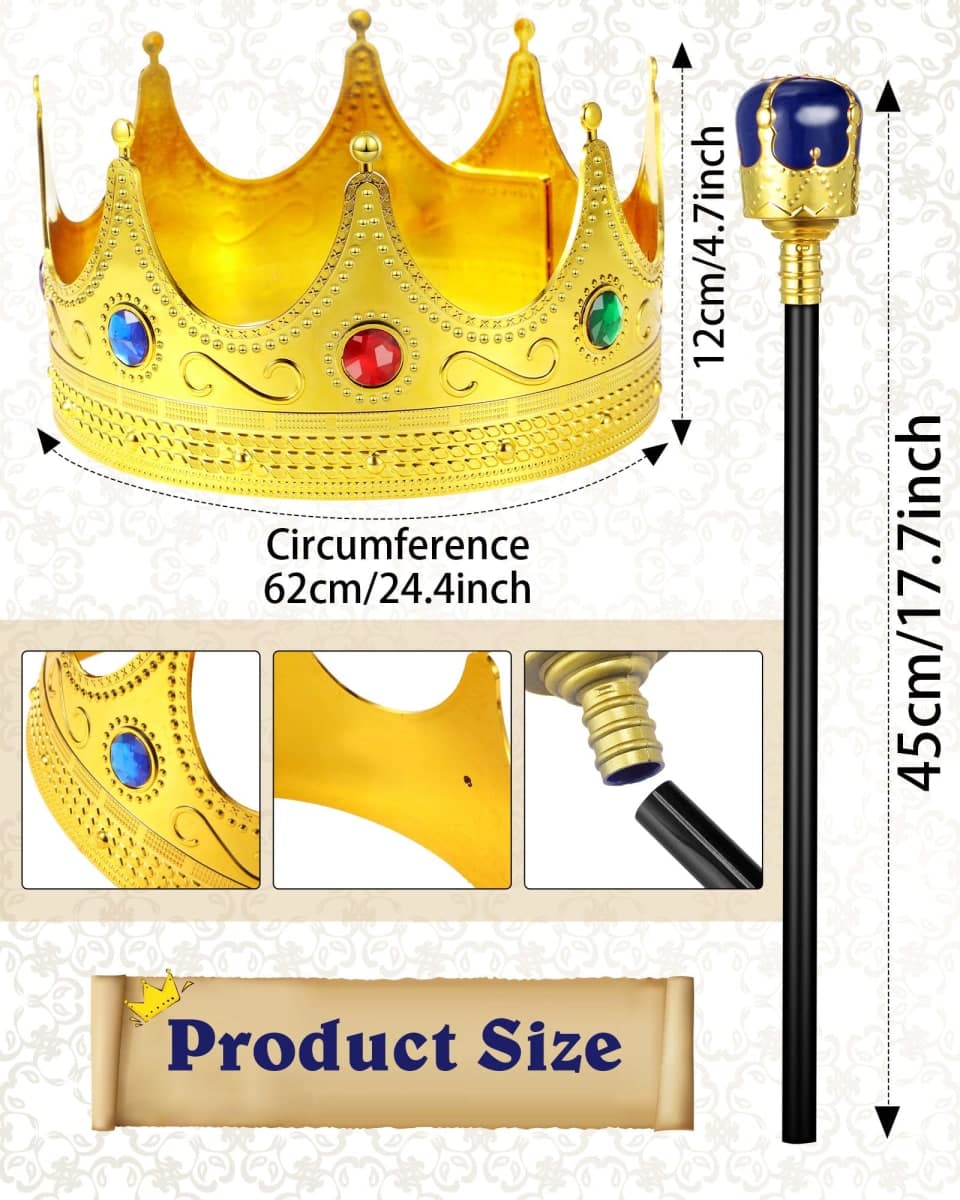 Silkfly King Cape Costume Set Medieval Robe Cape Gold Jeweled Plastic Crown Scepter for Carnival Halloween(80 cm,Blue) thumbnail 3