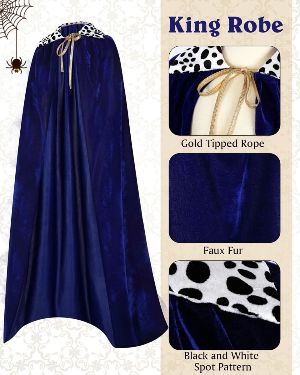 Silkfly King Cape Costume Set Medieval Robe Cape Gold Jeweled Plastic Crown Scepter for Carnival Halloween(80 cm,Blue) thumbnail 4