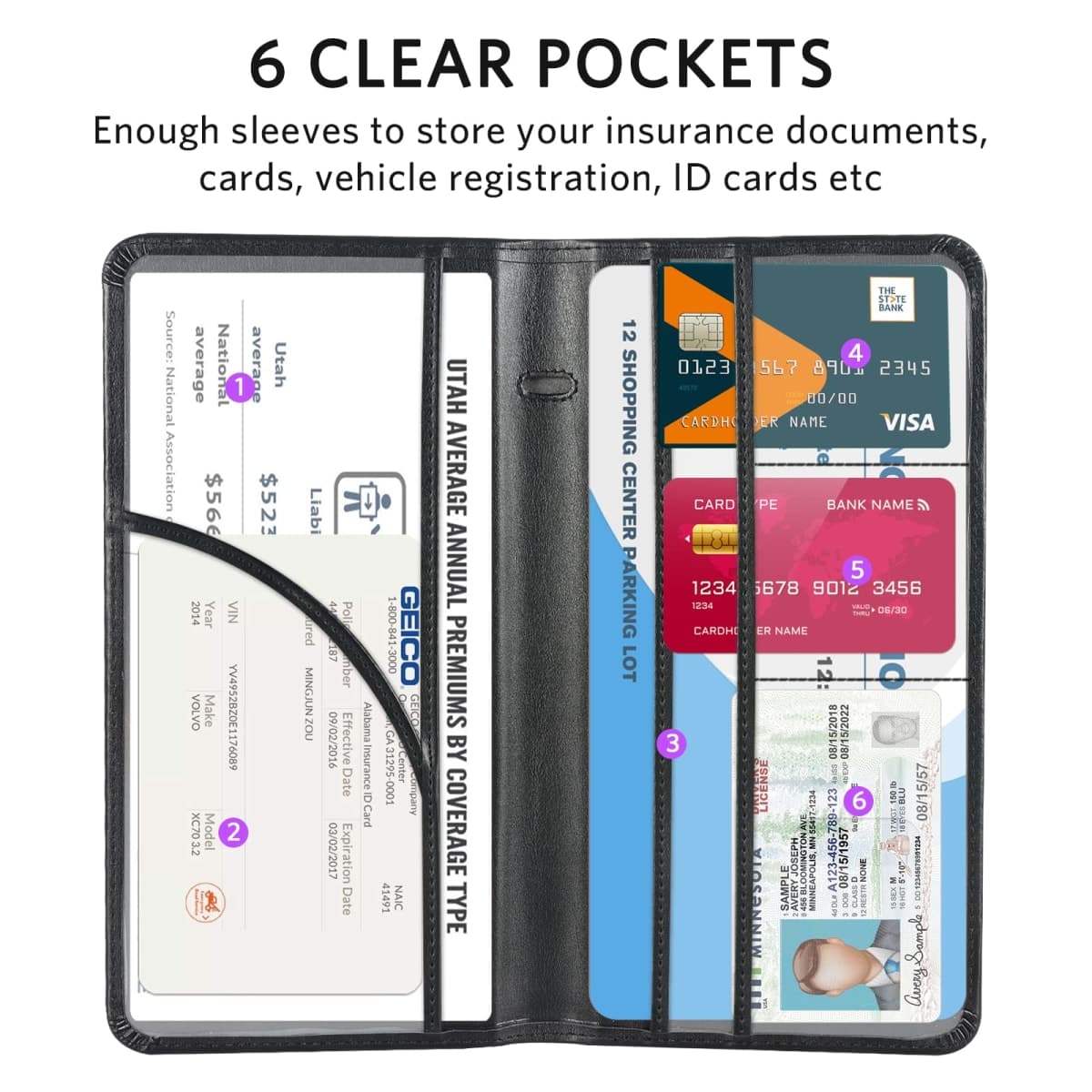 CoBak Car Registration and Insurance Holder - Vehicle Glove Box Car Organizer,Auto Truck Comparment Accessories Case with Magnetic Closure for Essential Document,Driver License,Cards thumbnail 3