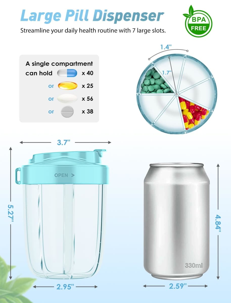 Large Pill Dispenser to Store 7 Various Supplements（Sky Blue） thumbnail 4