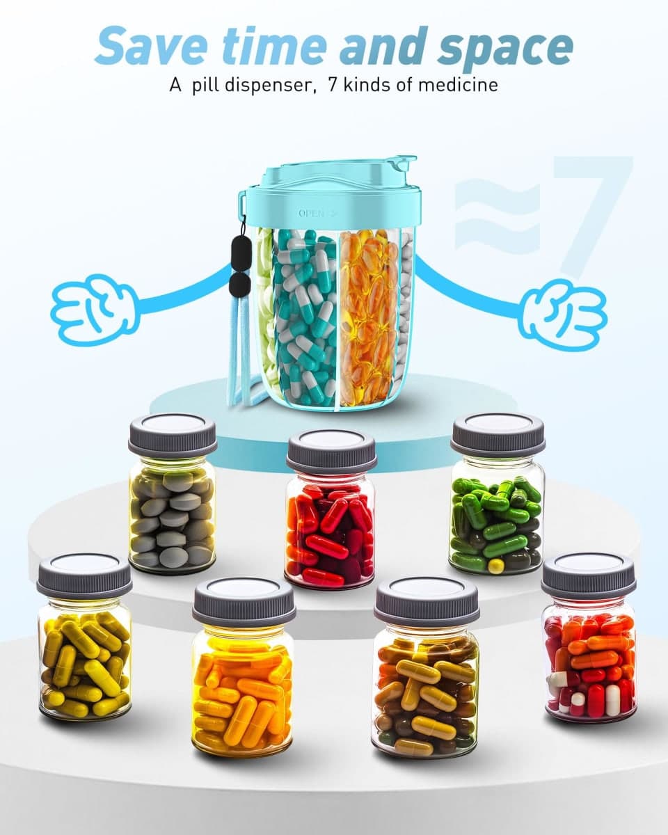 Large Pill Dispenser to Store 7 Various Supplements（Sky Blue） thumbnail 5