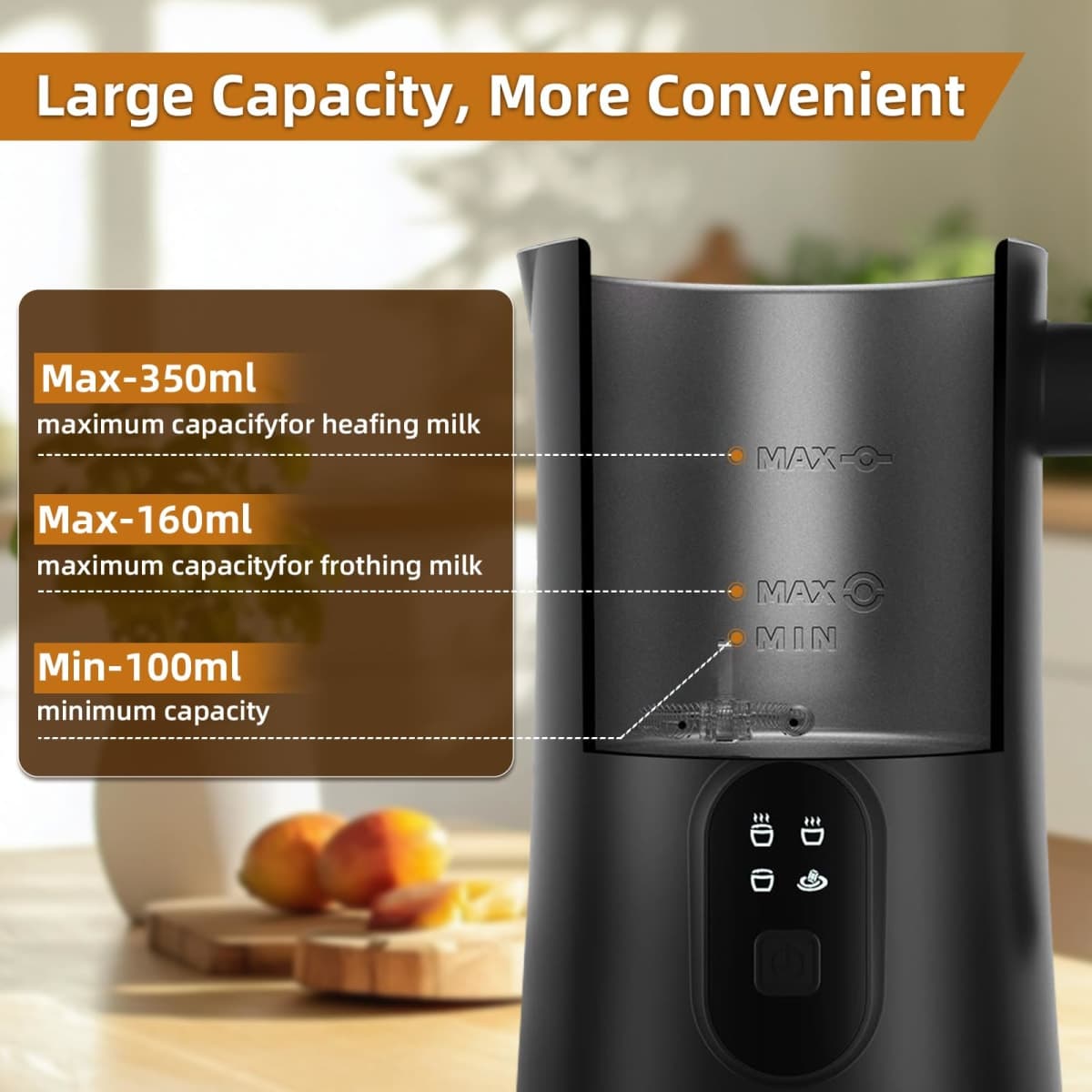 MUMAO Milk Frother, 4-in-1 Electric Milk Steamer, 350ml/11.8oz Automatic Frother Machine for Coffee, Warm and Cold Foam, Temperature Control for Latte, Cappuccino, Hot Chocolate thumbnail 2