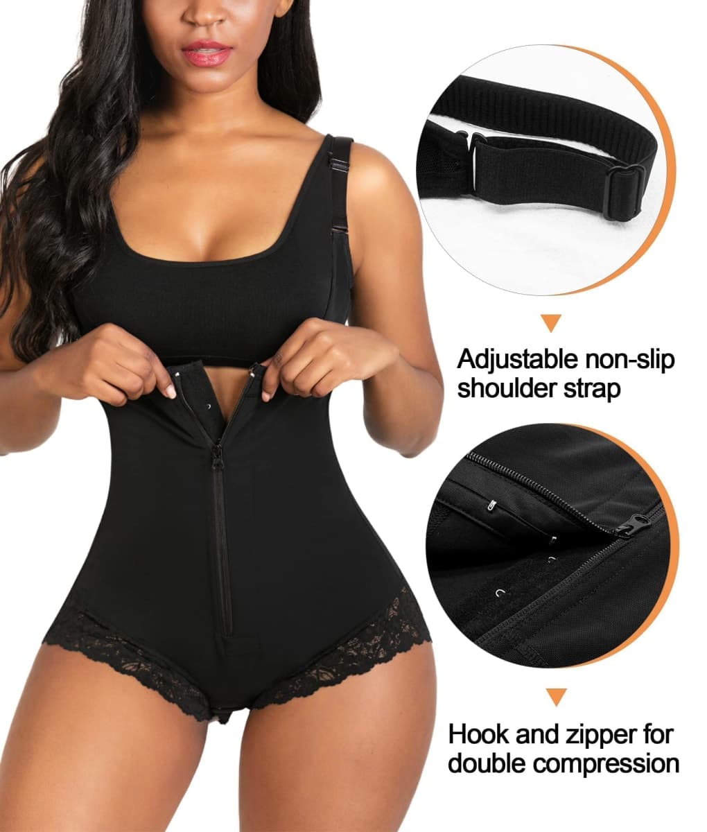 SHAPERX Shapewear for Women Waist Trainer Firm Tummy Control Fajas Bodysuit Open Bust Zipper Corset,CA-SZ7200-Black-New-M thumbnail 3