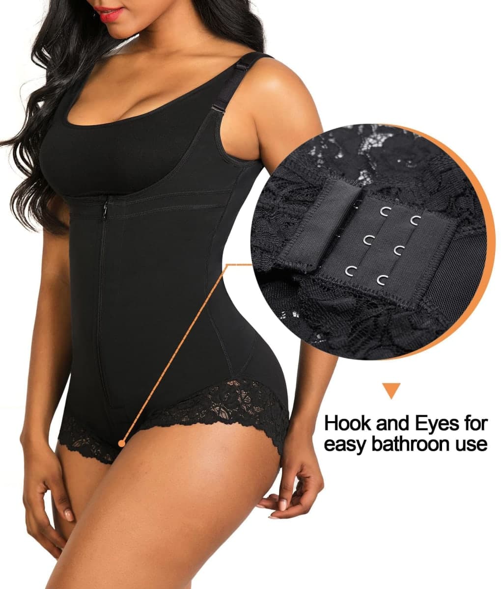 SHAPERX Shapewear for Women Waist Trainer Firm Tummy Control Fajas Bodysuit Open Bust Zipper Corset,CA-SZ7200-Black-New-M thumbnail 4