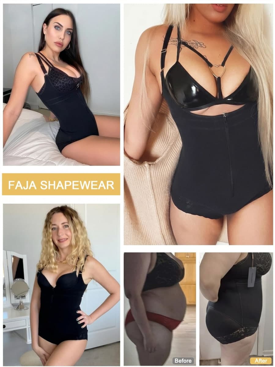 SHAPERX Shapewear for Women Waist Trainer Firm Tummy Control Fajas Bodysuit Open Bust Zipper Corset,CA-SZ7200-Black-New-M thumbnail 5
