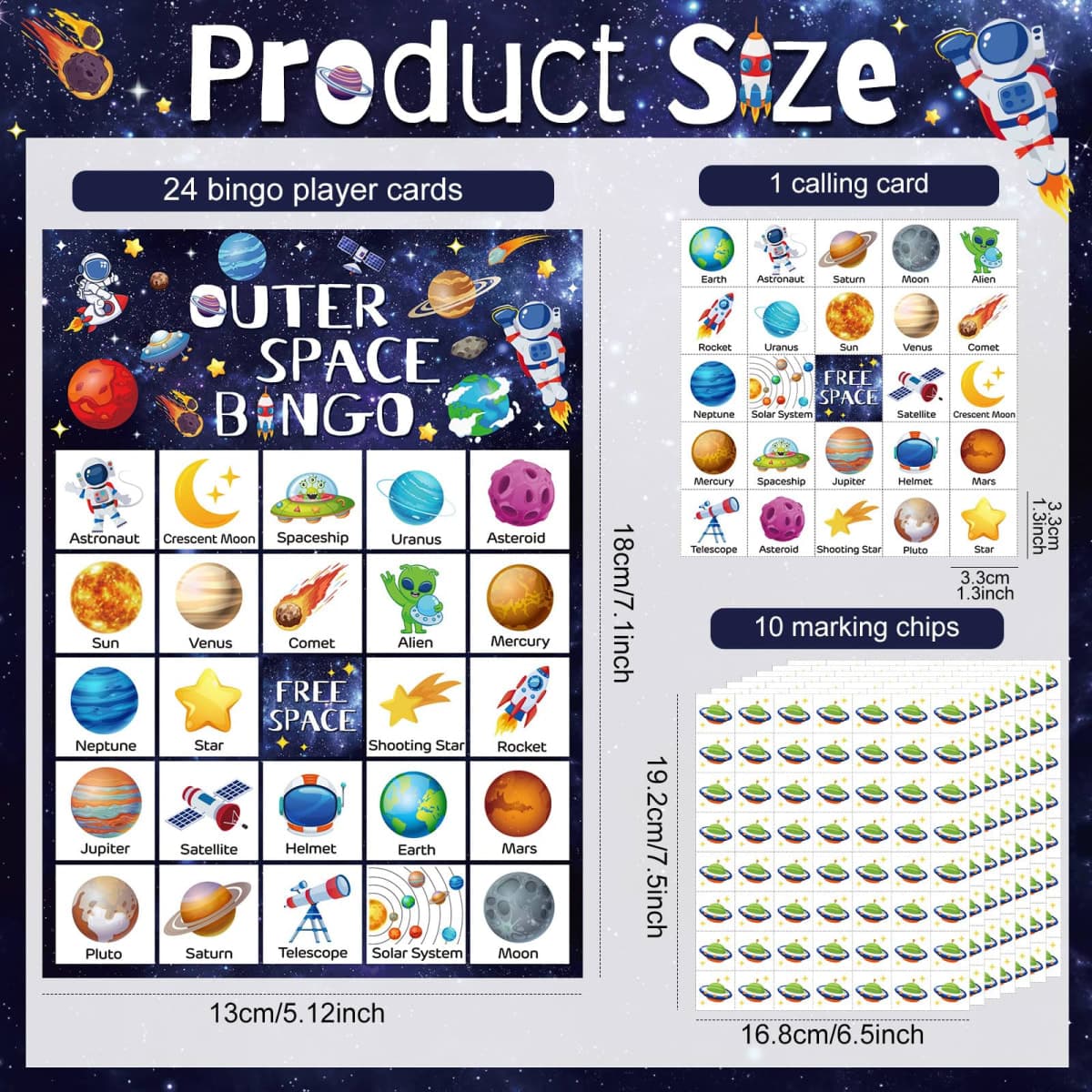 Shappy 35 Pcs Outer Space Party Bingo Cards 24 Players Outer Space Birthday Party Games Bingo Games for Adults Family Activities Birthday Wedding Party Favors Gifts thumbnail 2