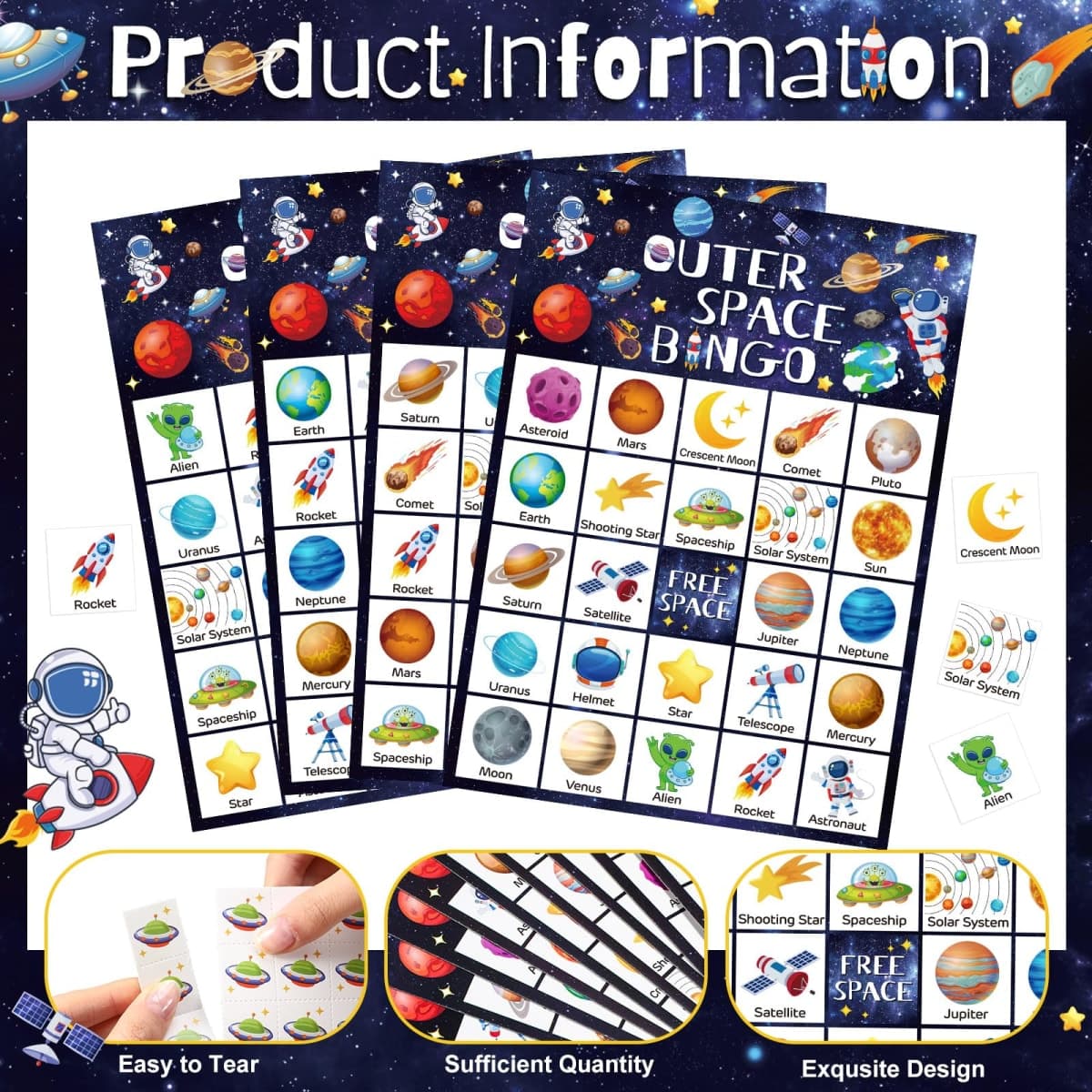 Shappy 35 Pcs Outer Space Party Bingo Cards 24 Players Outer Space Birthday Party Games Bingo Games for Adults Family Activities Birthday Wedding Party Favors Gifts thumbnail 3