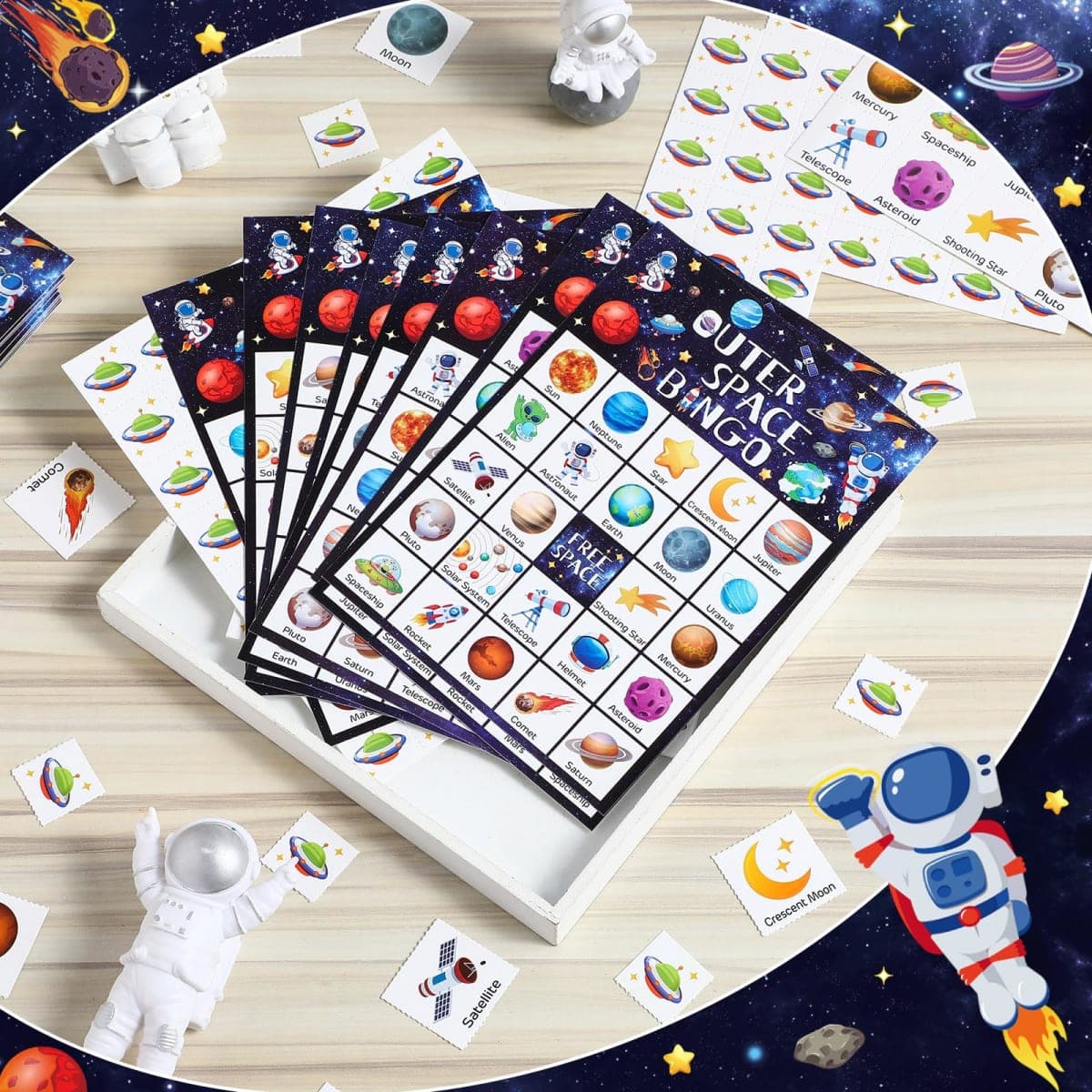 Shappy 35 Pcs Outer Space Party Bingo Cards 24 Players Outer Space Birthday Party Games Bingo Games for Adults Family Activities Birthday Wedding Party Favors Gifts thumbnail 4